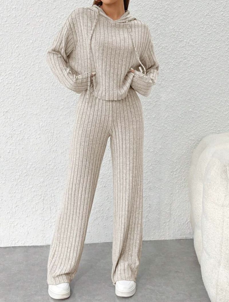 Hazel/ Zestaw Swetra z Kapturkiem w Stylu Relaksacyjnym
