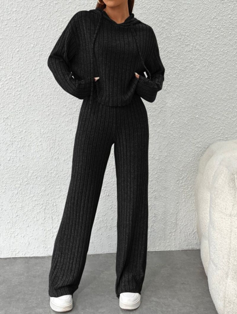 Hazel/ Zestaw Swetra z Kapturkiem w Stylu Relaksacyjnym