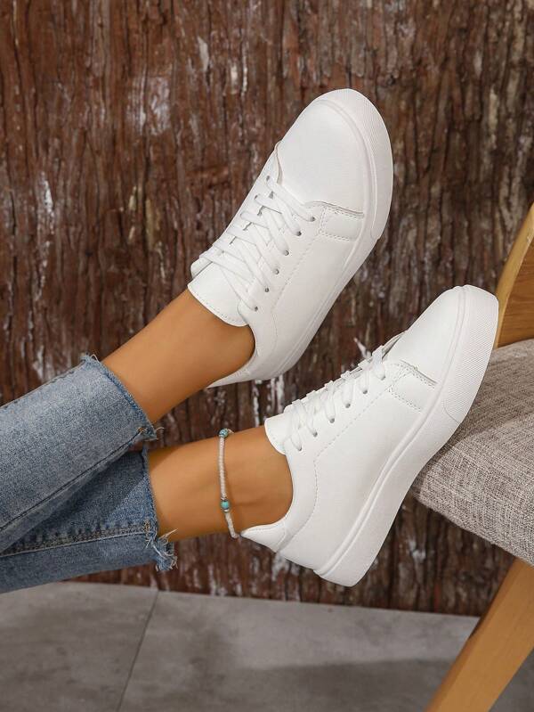Jesienne Miękkie Białe Sneakersy