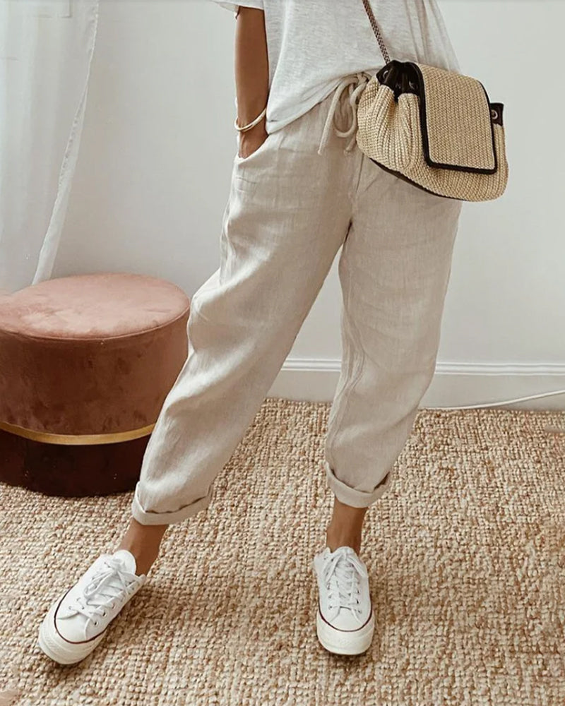 Fioletowe, Casual i Eleganckie Spodnie Dresowe z Lnu