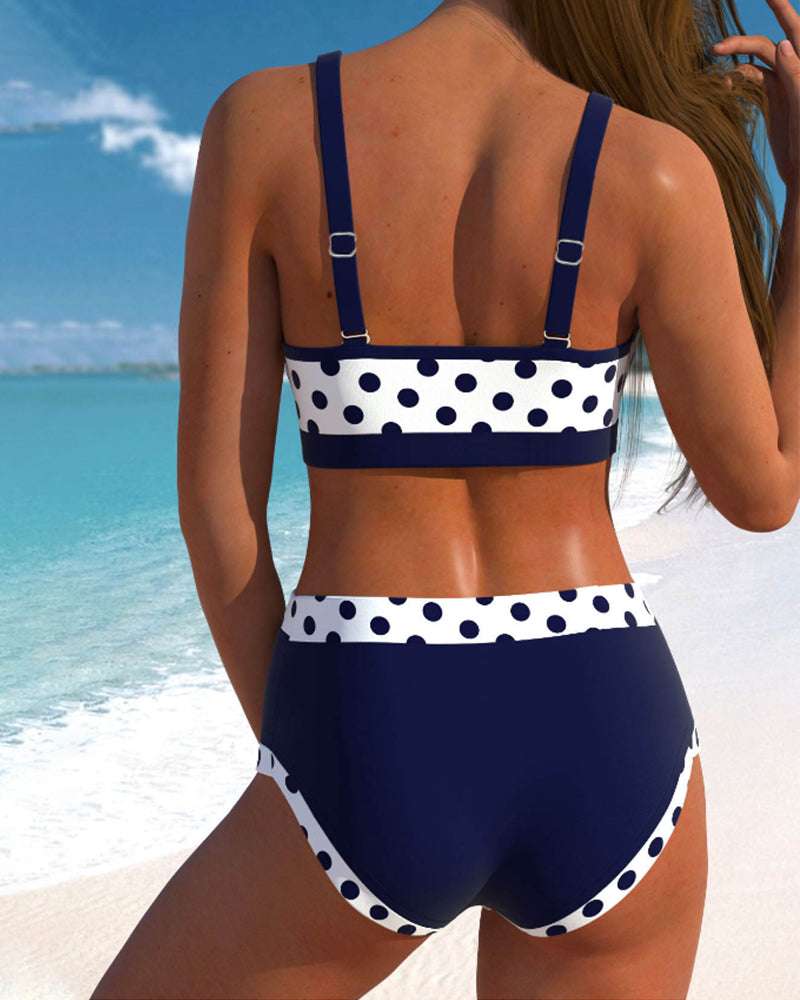 Lisbet - Bikini patchworkowe z wysokim stanem i kropkami