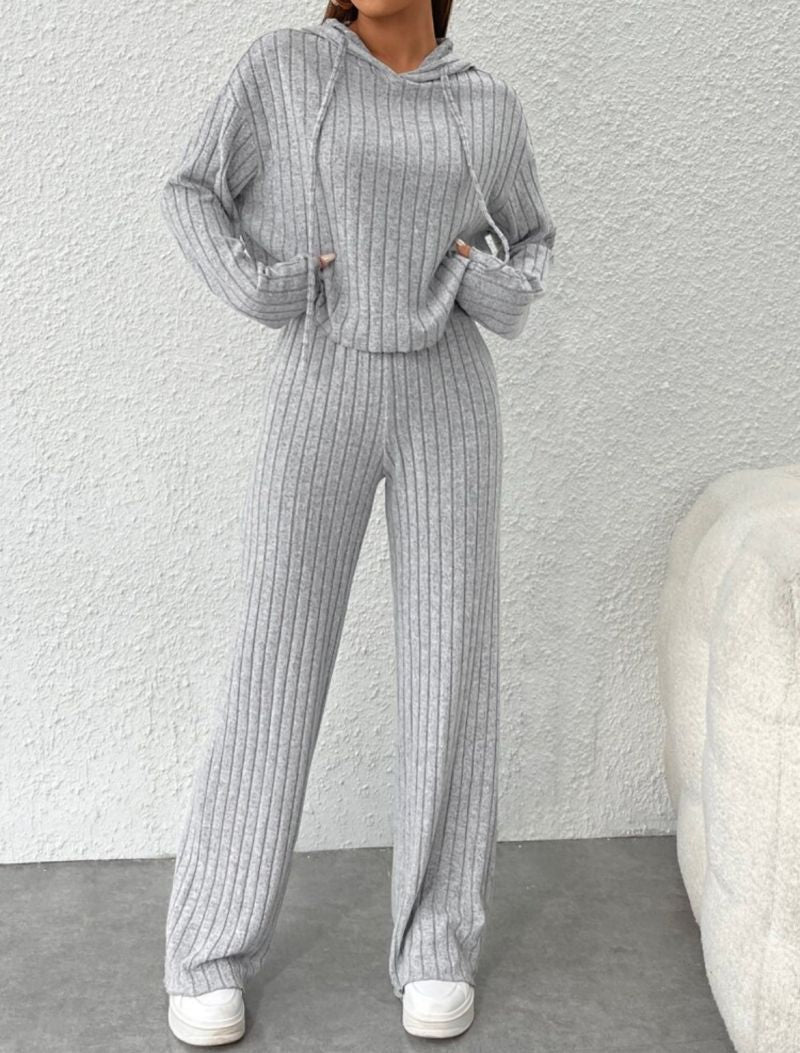 Hazel/ Zestaw Swetra z Kapturkiem w Stylu Relaksacyjnym