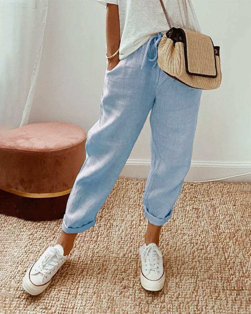 Fioletowe, Casual i Eleganckie Spodnie Dresowe z Lnu