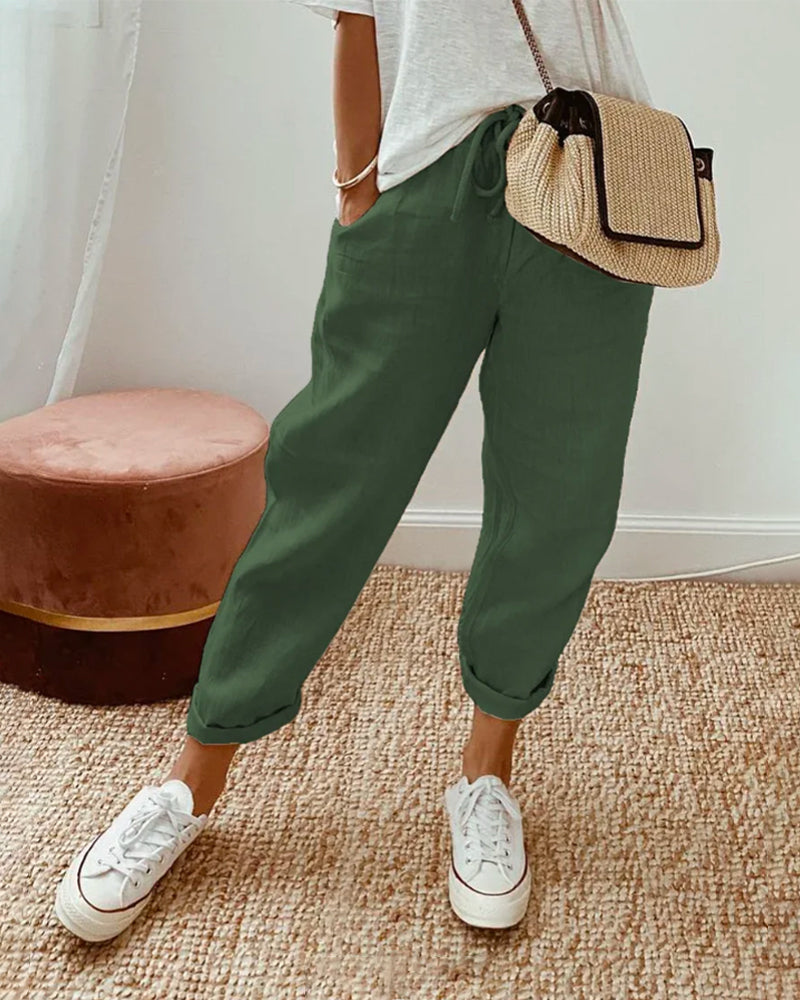 Fioletowe, Casual i Eleganckie Spodnie Dresowe z Lnu