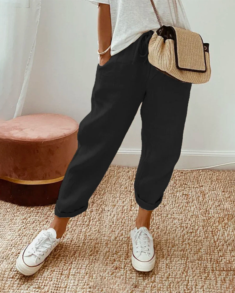 Fioletowe, Casual i Eleganckie Spodnie Dresowe z Lnu