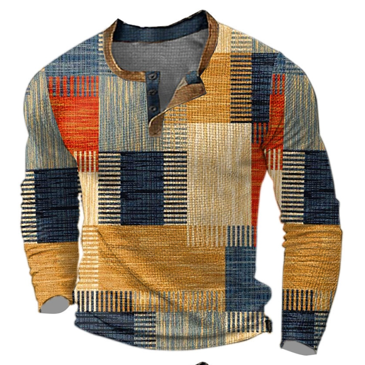 Fré | Stylowa koszula Henley z geometrycznym wzorem