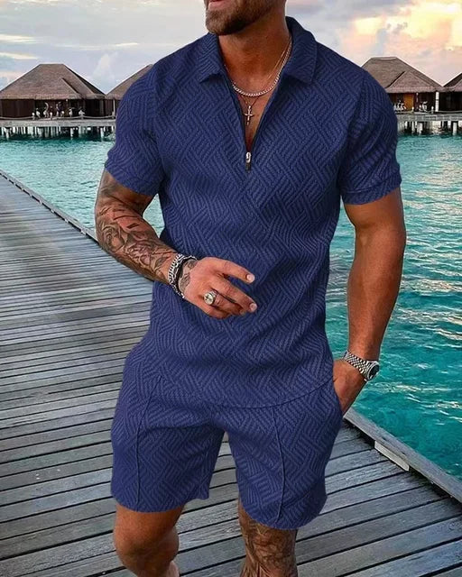 Koszulka Polo i Szorty w Kolorze Azure
