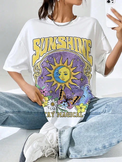 Koszulka Sunshine Hip Hop: Letnia T-shirt z O-neck dla kobiet na imprezę
