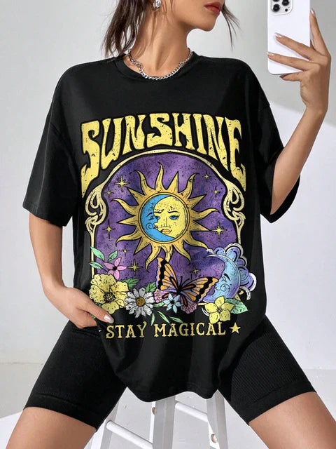Koszulka Sunshine Hip Hop: Letnia T-shirt z O-neck dla kobiet na imprezę