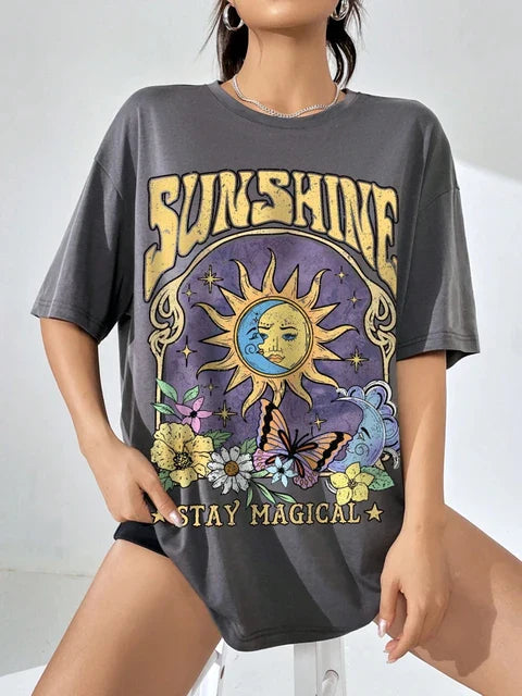 Koszulka Sunshine Hip Hop: Letnia T-shirt z O-neck dla kobiet na imprezę