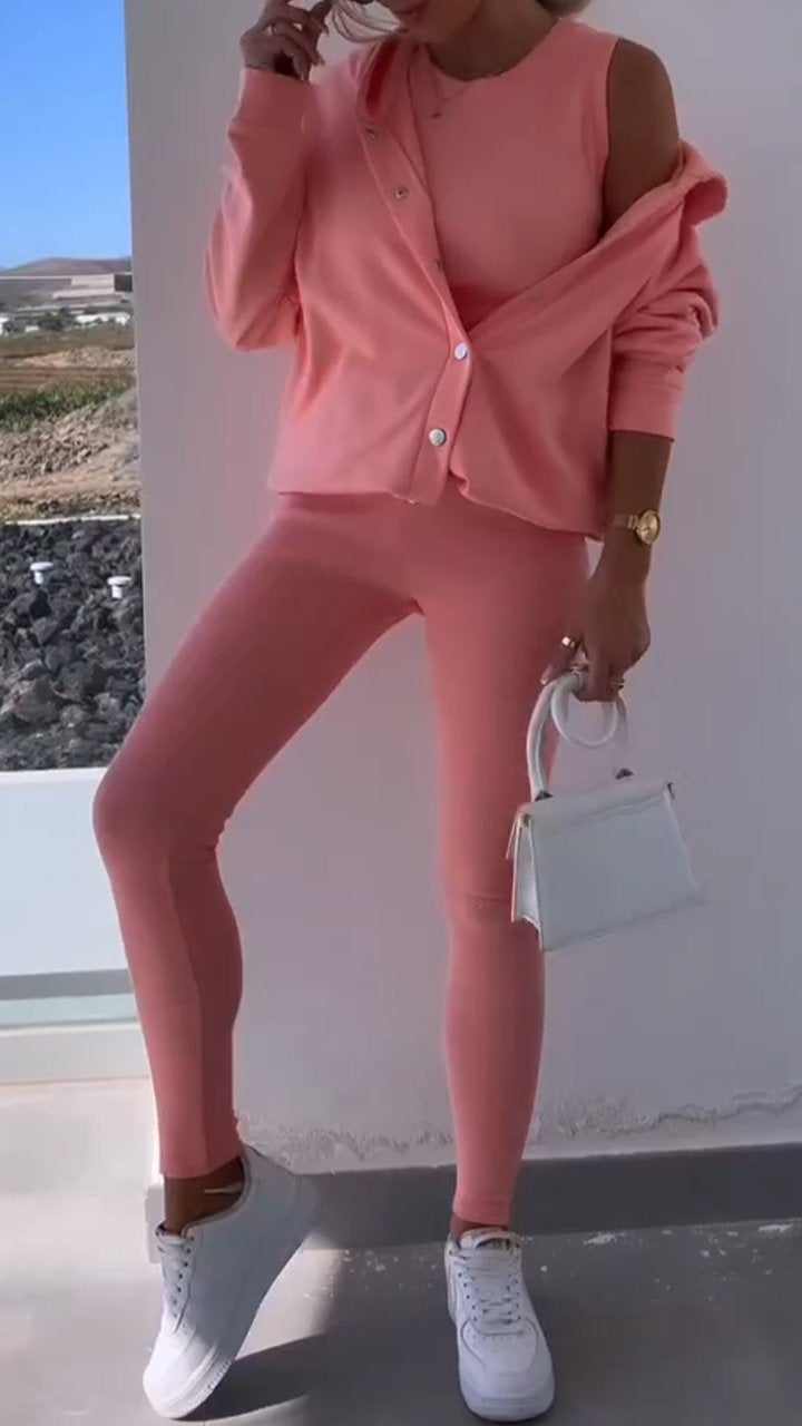 Hooded Cardigan Sweatshirt Trzyczęściowy Zestaw