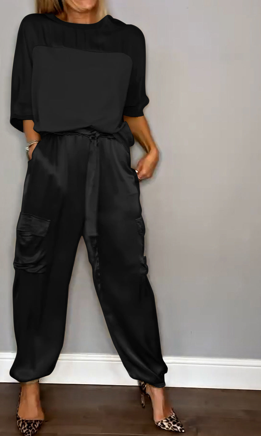 Satin Chic: Wysiłek Elegancji Zestaw Dwuczęściowy