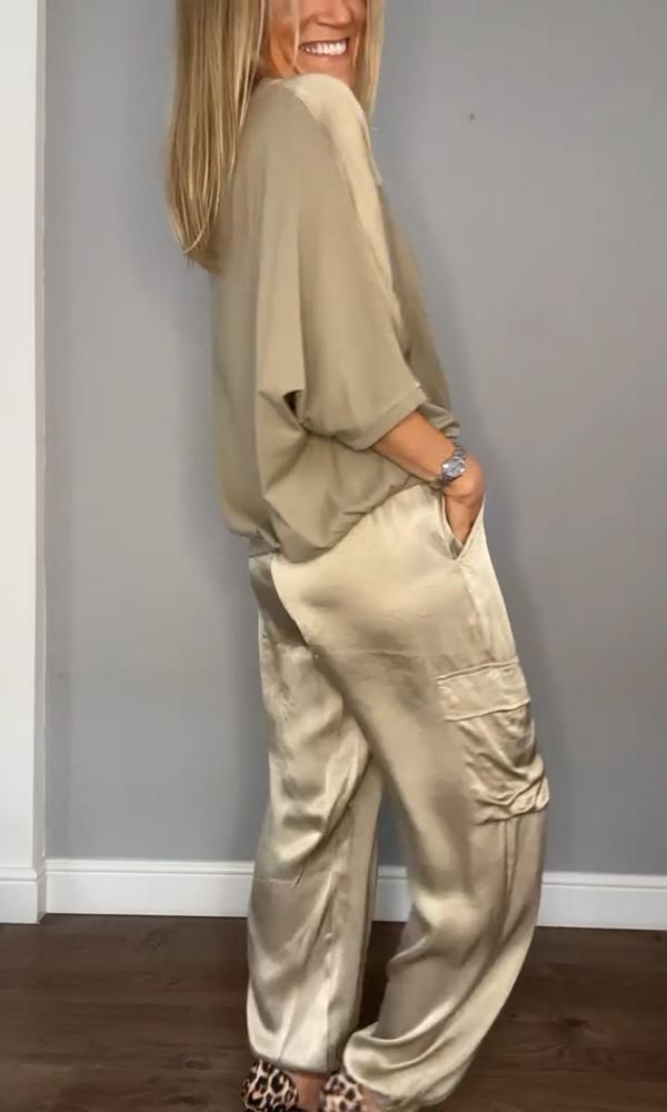 Satin Chic: Wysiłek Elegancji Zestaw Dwuczęściowy