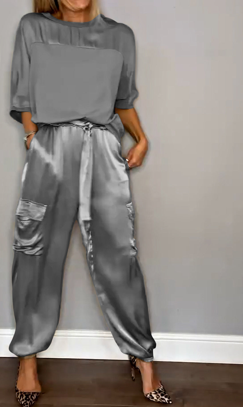 Satin Chic: Wysiłek Elegancji Zestaw Dwuczęściowy