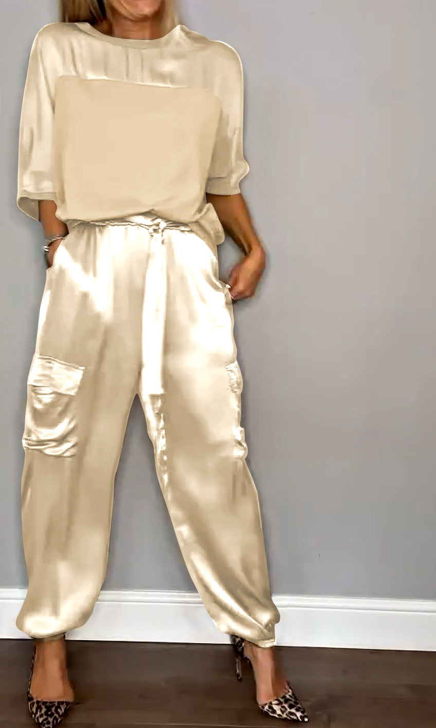Satin Chic: Wysiłek Elegancji Zestaw Dwuczęściowy
