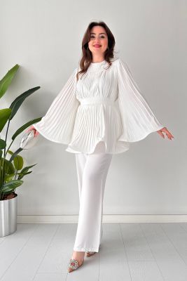 Jenna - Zestaw topu z plisami i spodni flare